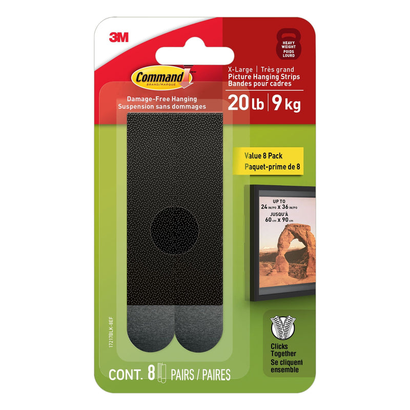 Command 20-lb Black Picture Hanging Strips Value Pack, 17217BLK-8EF | 8 Pairs, X-Large Strips P9
