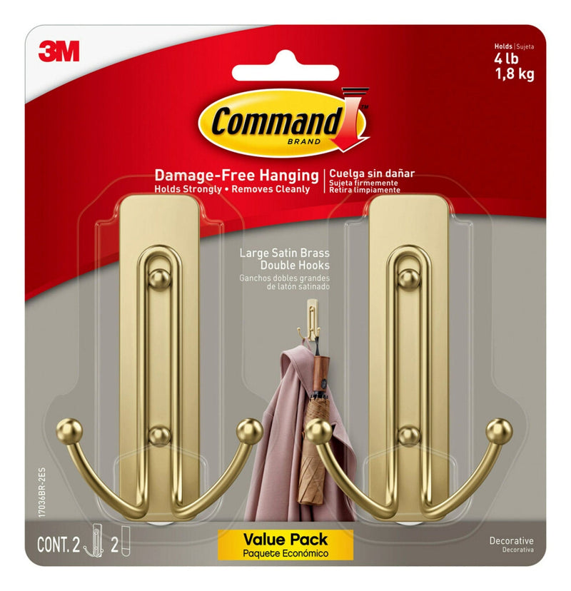 Command Large Satin Brass Hooks B8