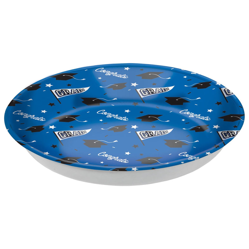 "Congrats Grad" Round Plastic Reusable Serving Bowl, Blue, 14-in, for Graduation X3
