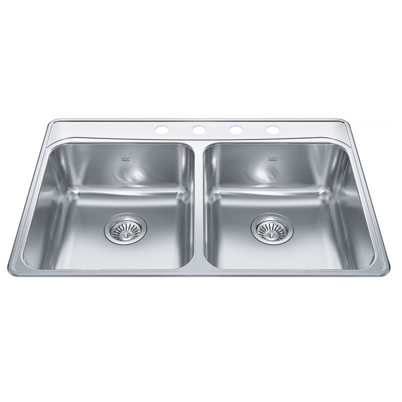 Creemore Drop-In Double 4-Hole Stainless Steel Sink, 33x22-in R4