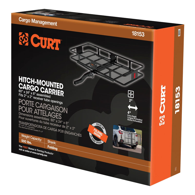 CURT 18153 60 x 24-Inch Basket Hitch Cargo Carrier, 500 lbs Capacity, Black Steel, 2-In Folding Shank Z2