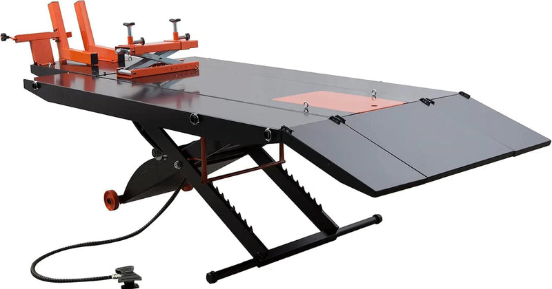 1500LB Air-Operated Motorcycle & ATV Lift Table – 48" Wide with Side Extensions, 2-Year Warranty X1