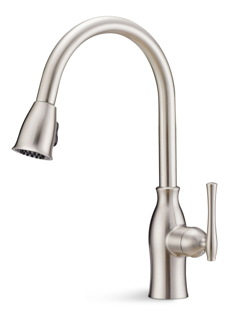 Danze Lisa Single-Handle High Arc Pull-Down Kitchen Faucet, Brushed Nickel T8