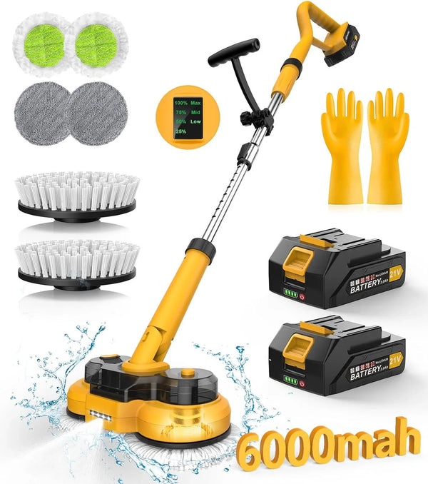 6000mAh Battery Electric Mop M1, 800RPM Cordless Electric Power Scrubber & Mops for Floor Cleaning, Best Automatic Spin Mops with Smart Display,Rotating Mop with LED Light & Water Spray-qimedo J6