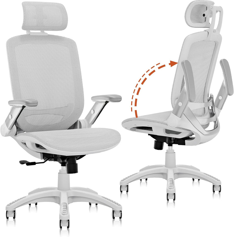 Ergonomic Office Chair, High Back Home Desk Chair with Headrest, Flip-Up Arms, 90-120° Tilt Lock and Wide Cushion, Big and Tall Mesh Chairs for Man Woman, Black Task Chair O0