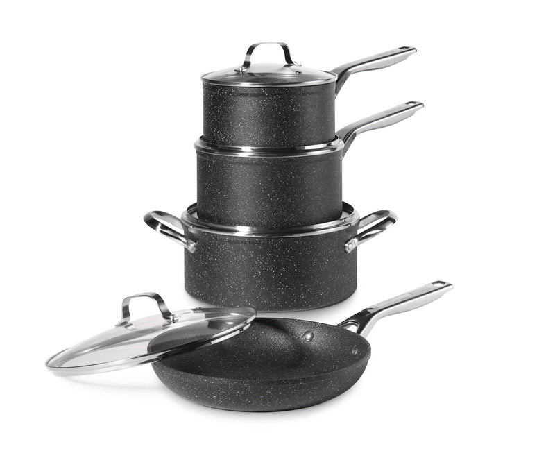 Heritage Rock Essence Cookware Set with Glass Lids, Aluminum, 8-pc K5