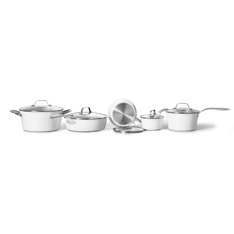 Heritage The Rock Ceramic Zero Cookware Set, Non-Stick, Dishwasher & Oven Safe, White, 10-pc O4