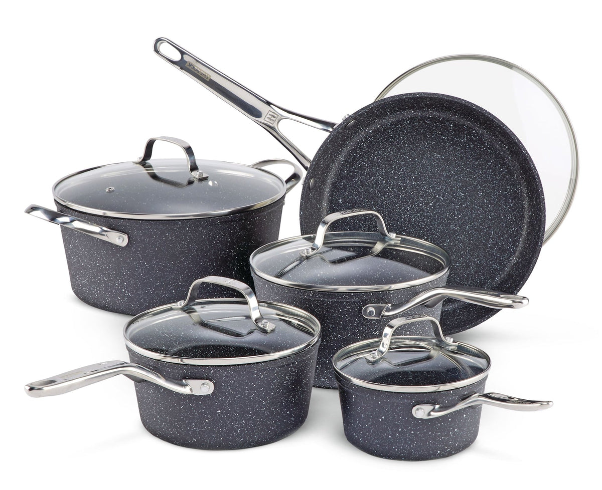 Heritage The Rock Forged Non-Stick Cookware Set, Dishwasher & Oven Safe, Black, 10-pc