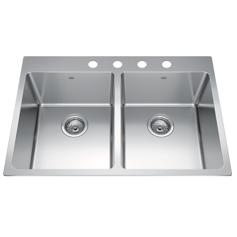 Kindred Brookmore Drop In Double Bowl 4-Hole Kitchen Sink, 30.8-in x 20.9-in x 9-in, Stainless Steel O1