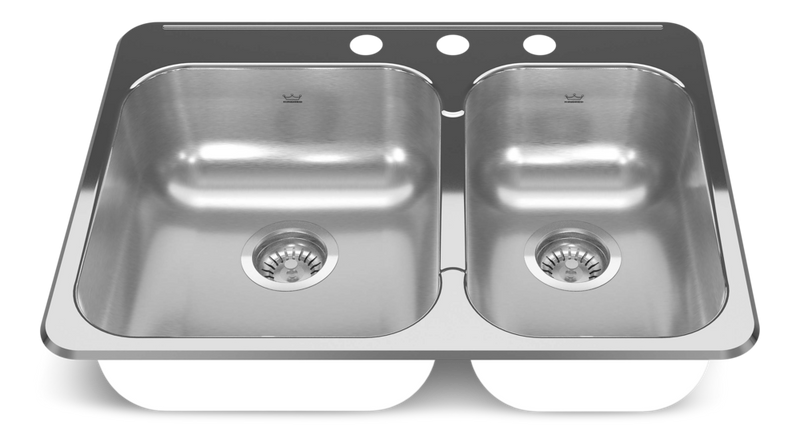 Kindred Reginox Drop In Double Bowl 3-Hole Kitchen Sink, 27.25-in. x 20.56-in, Stainless Steel N7