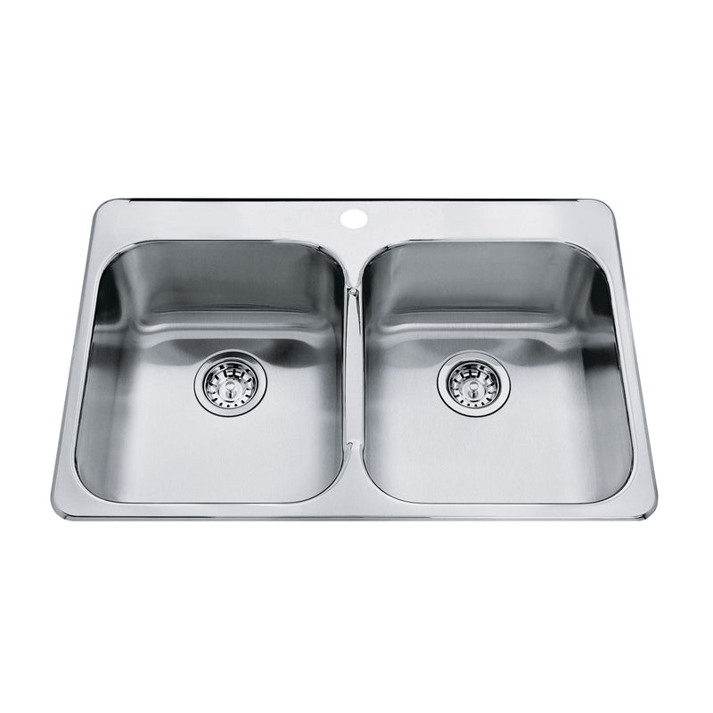 Kindred Steel Queen Top Mount Stainless Steel Double Bowl Kitchen Sink, 23x34x7-in V9