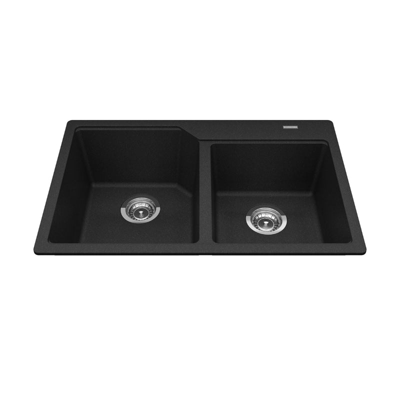 Kindred Urban Drop In Granite Double Bowl Kitchen Sink, 30.69-in x 19.69-in x 8.63-in, Onyx H2