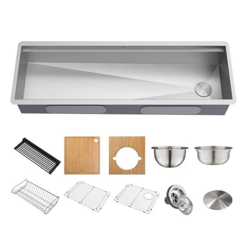 Kraus Kore 2-Tier Workstation Undermount 16-Gauge Single Bowl Kitchen Sink with 11-Piece Chef’s Kit, 57-in C3