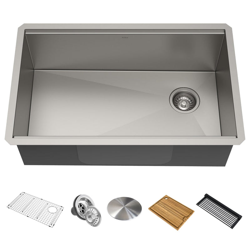 Kraus Kore Undermount Stainless Steel Single Bowl Kitchen Sink with Add-Ons, 32x19x11-in N1