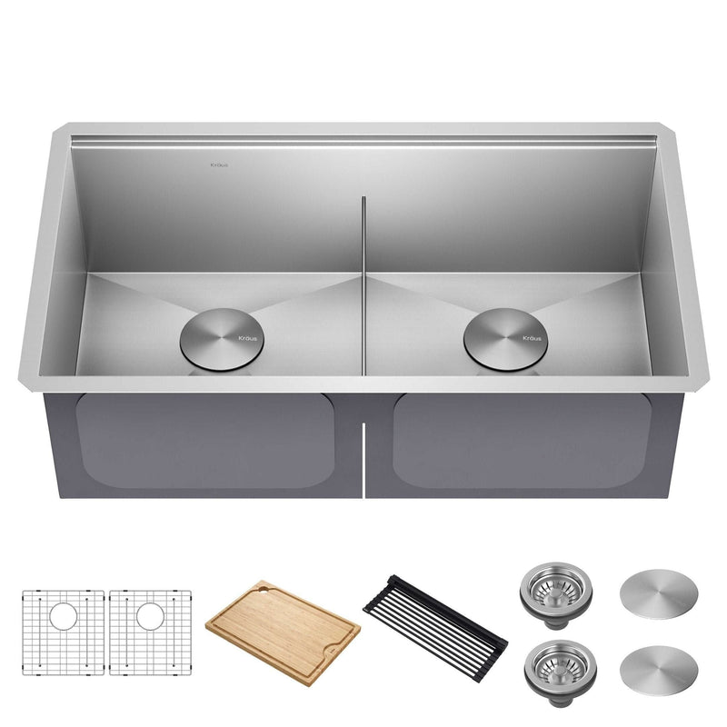 Kraus Kore Undermount Stainless Steel Single Bowl Kitchen Sink with Add-Ons, 33x19x11-in J1