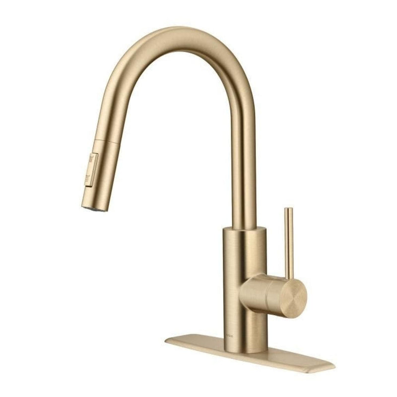 Kraus Oletto Pull-Down Single Handle Kitchen Faucet with QuickDock Top Mount Installation Assembly, Spot Free Antique Champagne Bronze I8