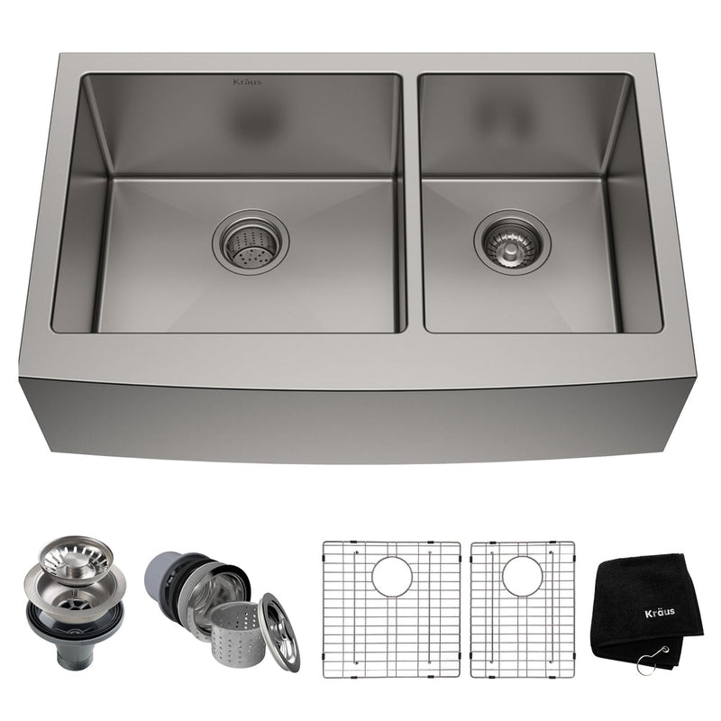 Kraus Standard PRO Apron Front Farmhouse Stainless Steel Double Bowl Kitchen Sink, 33x21x10-in Y1