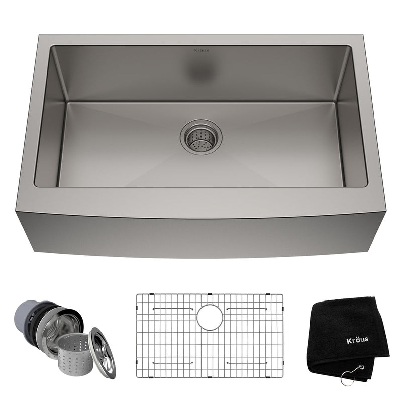 Kraus Standard PRO Apron Front Farmhouse Stainless Steel Single Bowl Kitchen Sink, 33x21x10-in C9