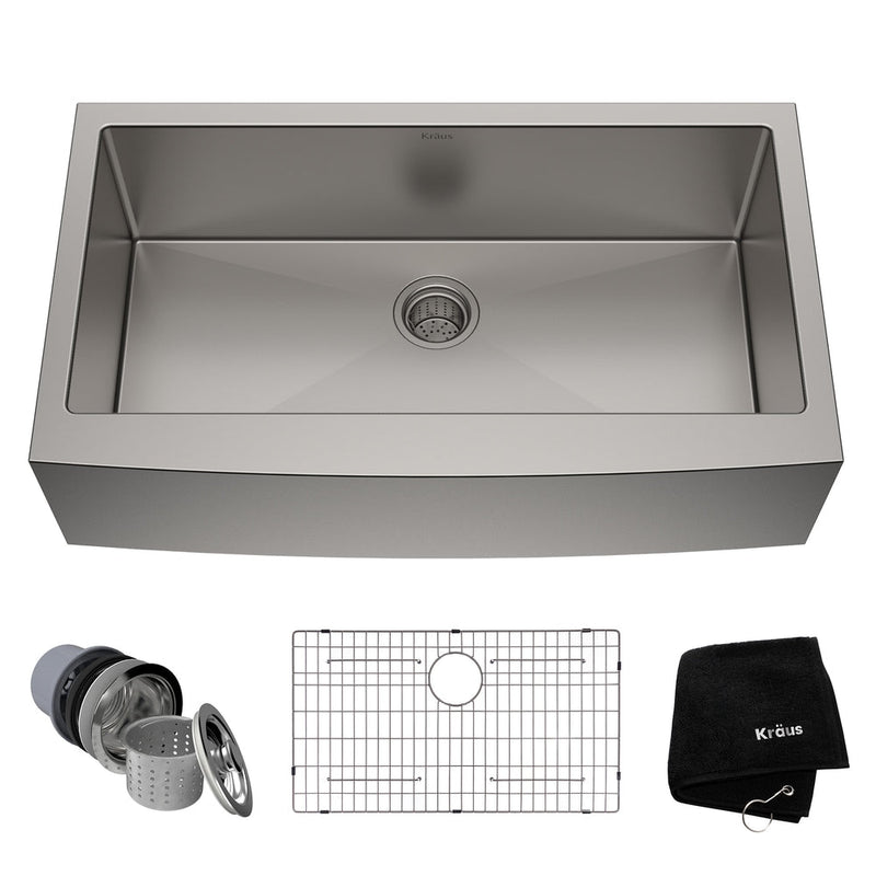 Kraus Standard PRO Apron Front Farmhouse Stainless Steel Single Bowl Kitchen Sink, 36x21x10-in B7