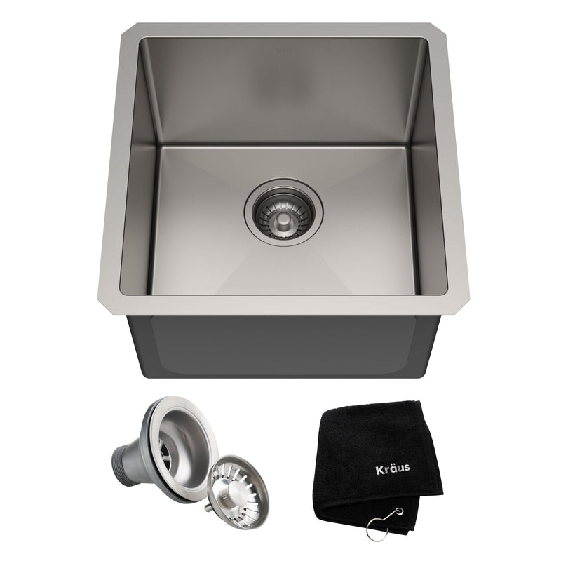 Kraus Standard PRO Undermount Stainless Steel Single Bowl Bar Sink, 17x17x11-in S2