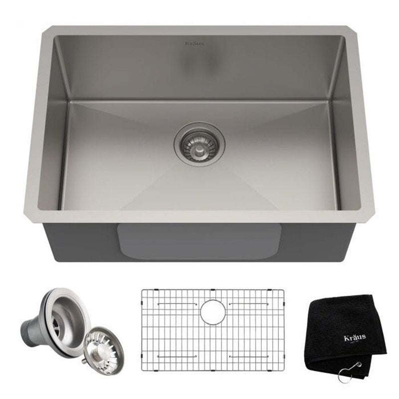 Kraus Standard PRO Undermount Stainless Steel Single Bowl Kitchen Sink, 26x18x10-in J8