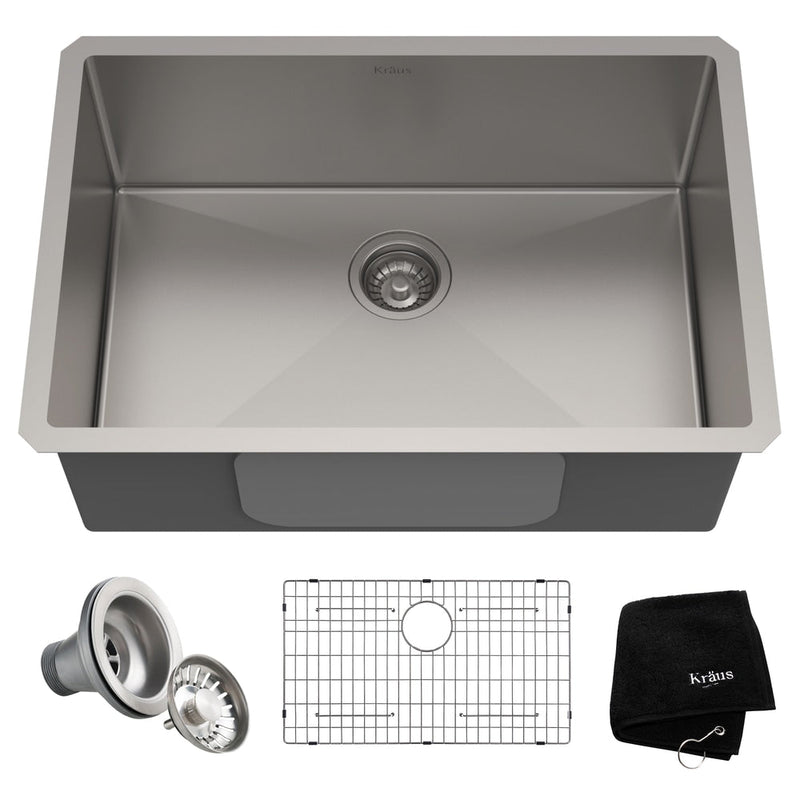 Kraus Standard PRO Undermount Stainless Steel Single Bowl Kitchen Sink, 28x19x10-in N7