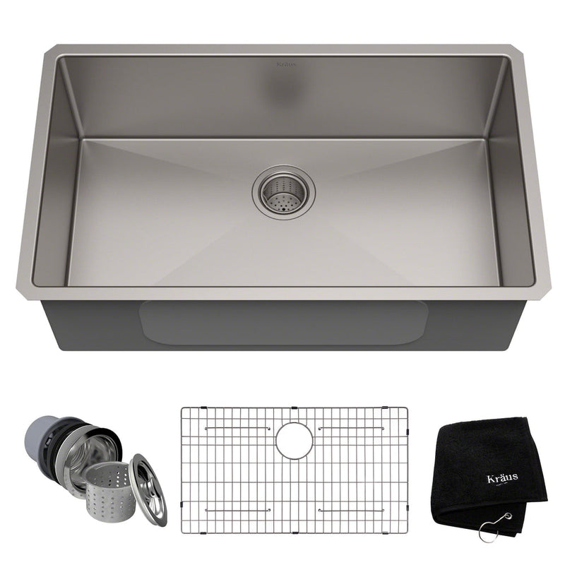 Kraus Standard PRO Undermount Stainless Steel Single Bowl Kitchen Sink, 32x19x10-in Q0