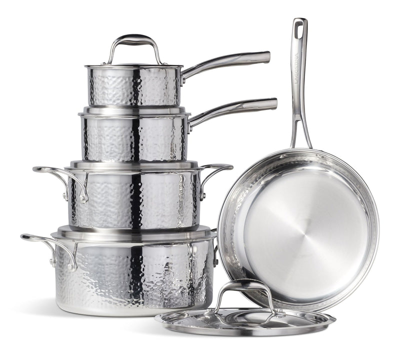 Lagostina 3-Ply Hammered Stainless Steel Cookware Set, 10-pc S7