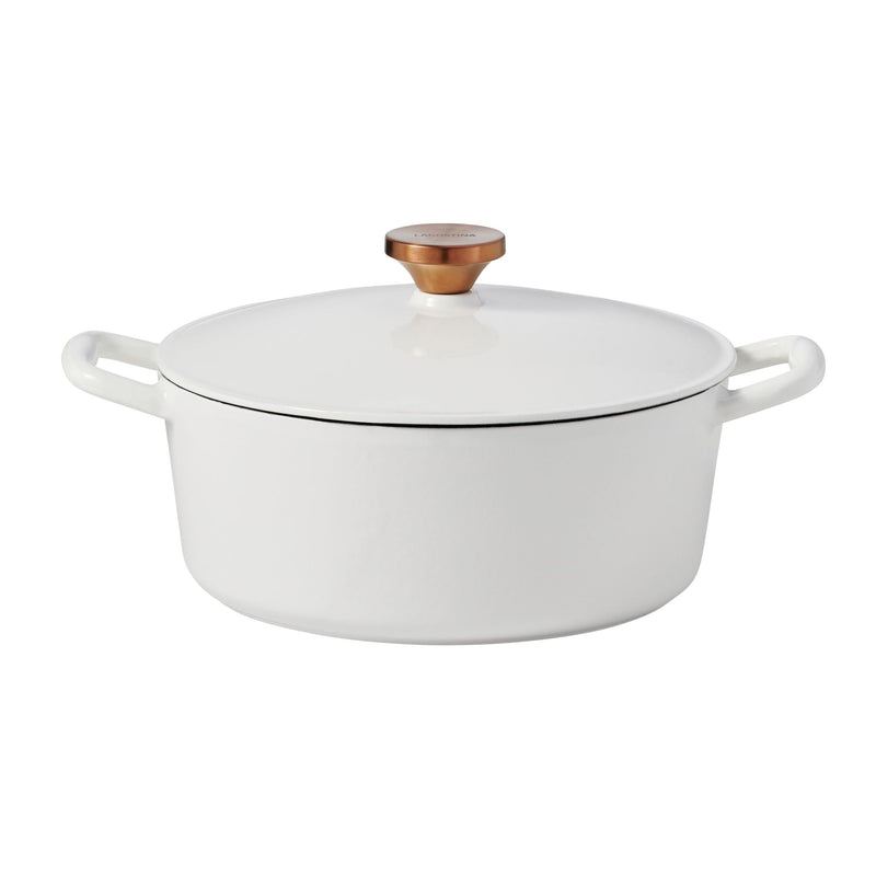 Lagostina Tuscan Collection Round Casserole Dish, Enamelled Cast Iron, White, 7-qt H1