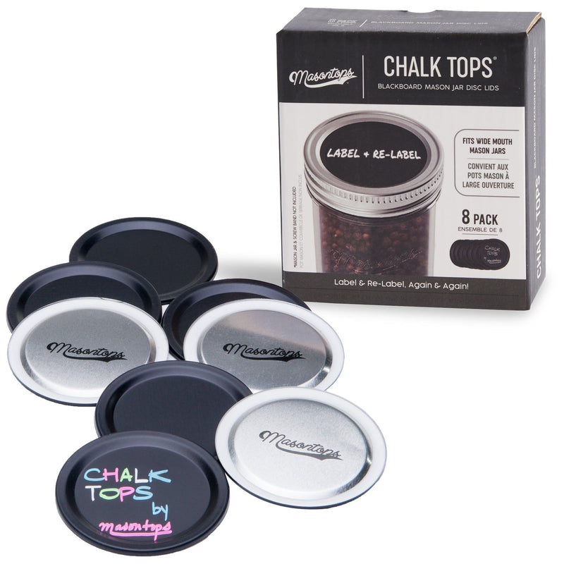 Masontops Chalk Tops Wide Mouth Storage Lids (Non-Sealing) for Mason Jars, 8-pk V0