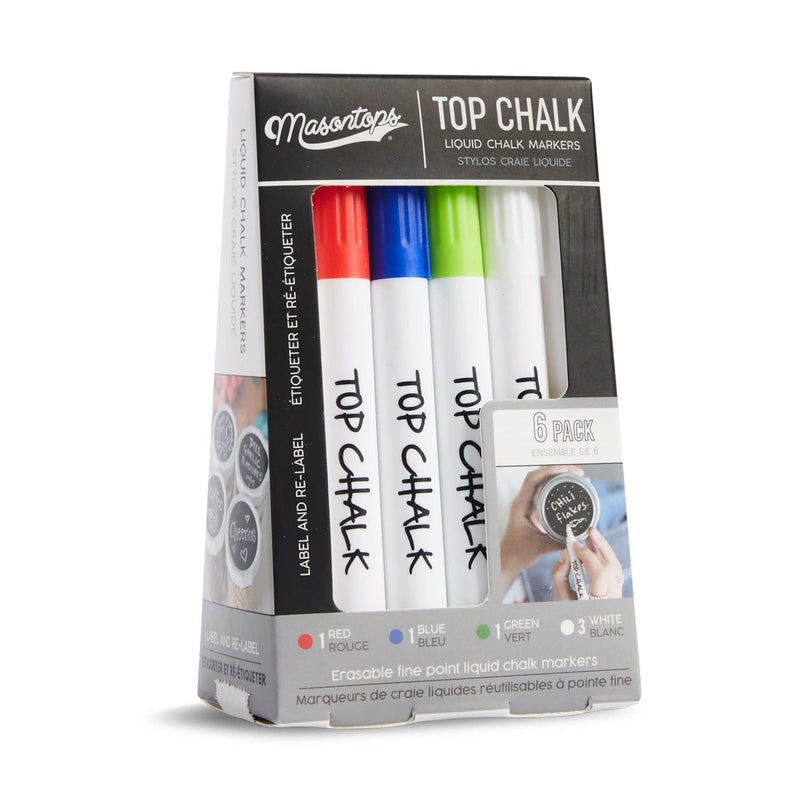 Masontops Top Chalk Erasable Liquid Chalk Markers, Multi-Colour, 6-pk C3