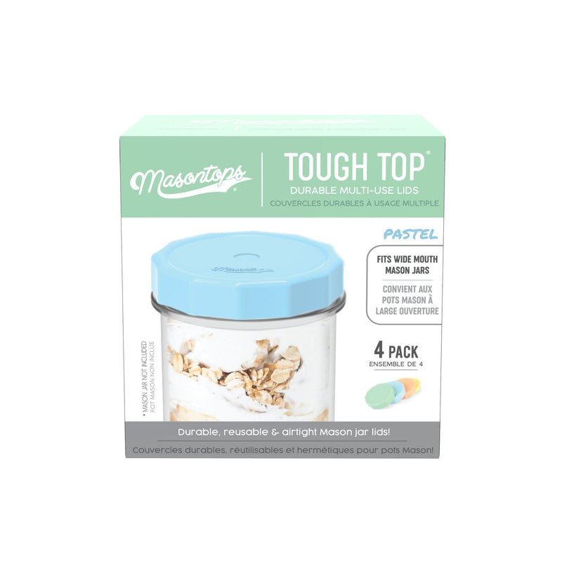 Masontops Tough Tops Durable Plastic Lids, Wide-Mouth, Assorted, 4-pk P1