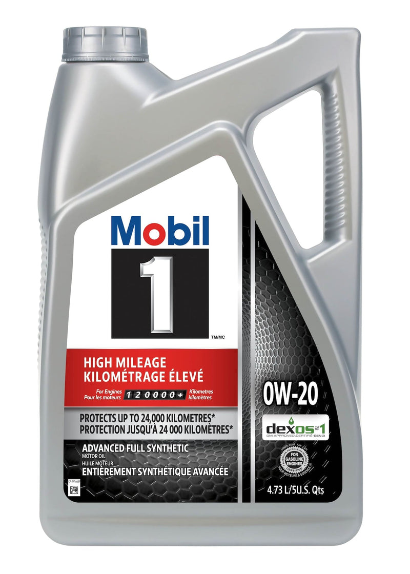 Mobil 1 High Mileage 0W20 Synthetic Engine/Motor Oil, 4.73-L D1