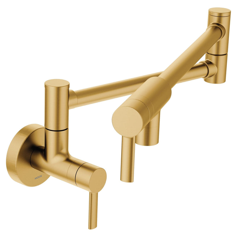 Moen Modern Single Handle Swing Arm Wall Mount Pot Filler Kitchen Faucet, Brushed Gold G4