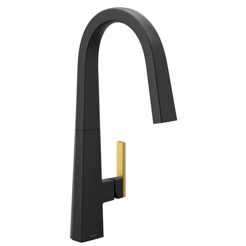 Moen Nio Single Handle High Arc Pull Down Sprayer Kitchen Faucet with Power Clean, Matte Black S6