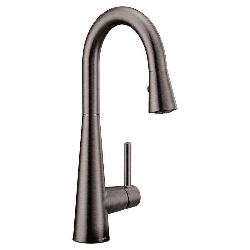 Moen Sleek Single Handle High Arc Pull Down Kitchen Faucet, Black Stainless Steel L7