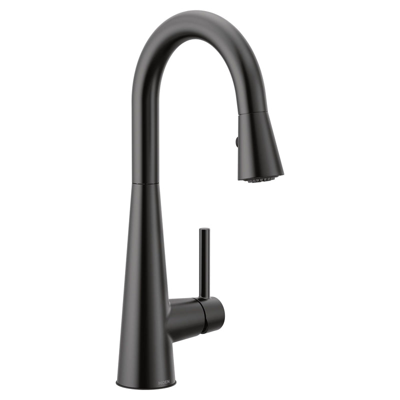 Moen Sleek Single Handle High Arc Pull Down Kitchen Faucet, Matte Black V7