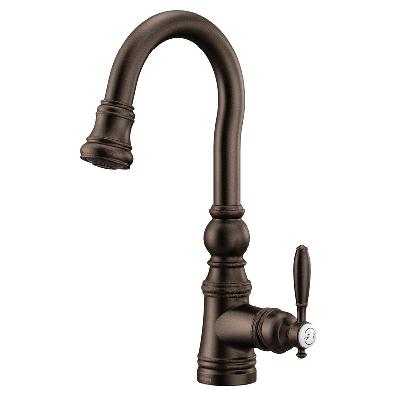 Moen Weymouth Single Handle High Arc Pull Down Sprayer Kitchen Faucet with Power Clean, Oil Rubbed Bronze X6