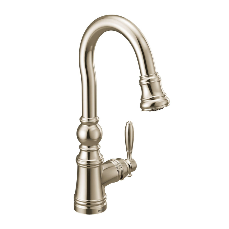 Moen Weymouth Single Handle High Arc Pull Down Sprayer Kitchen Faucet with Power Clean, Polished Nickel T1