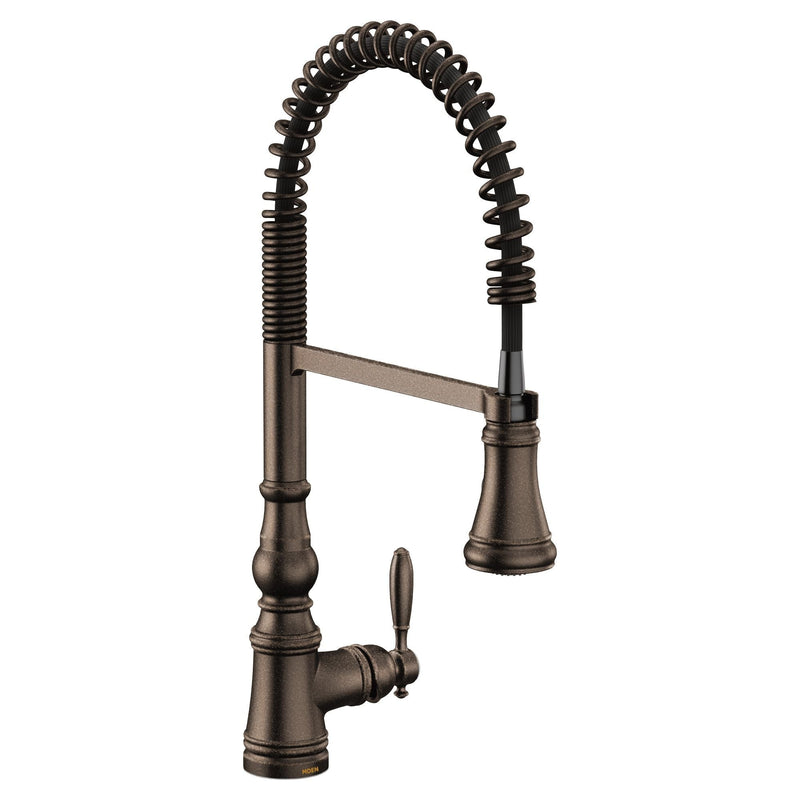 Moen Weymouth Single Handle Pre-Rinse Spring Pull Down Sprayer Kitchen Faucet with Power Boost, Oil Rubbed Bronze F2