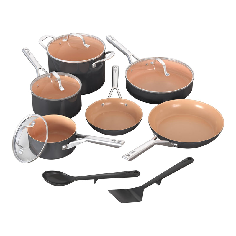 Ninja Extended Life Essential Ceramic Cookware Set, 12-pc, Dark Grey J8