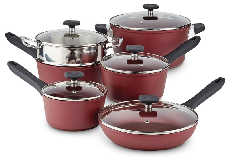 PADERNO Classic Cookware Set, Non-Stick, Maroon, 11-pc J7