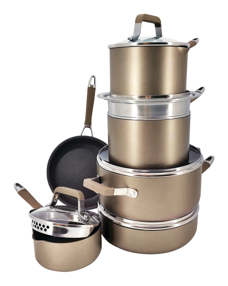 PADERNO Classic Cookware Set, Non-Stick, PFOA-Free, Oven Safe, Champagne Bronze, 12-pc Z2