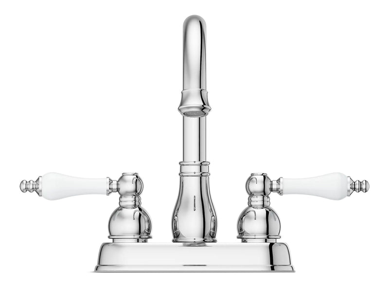 Pfister Henlow Double Handle High Arc 4-in Centreset Bathroom Sink Faucet, Push & Seal Drain, Polished Chrome V0