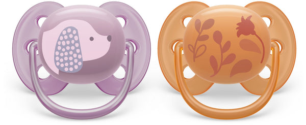 Philips Avent Ultra Soft Pacifier, 6-18 Months, Violet Puppy & Orange Leaves, 2-pk J4