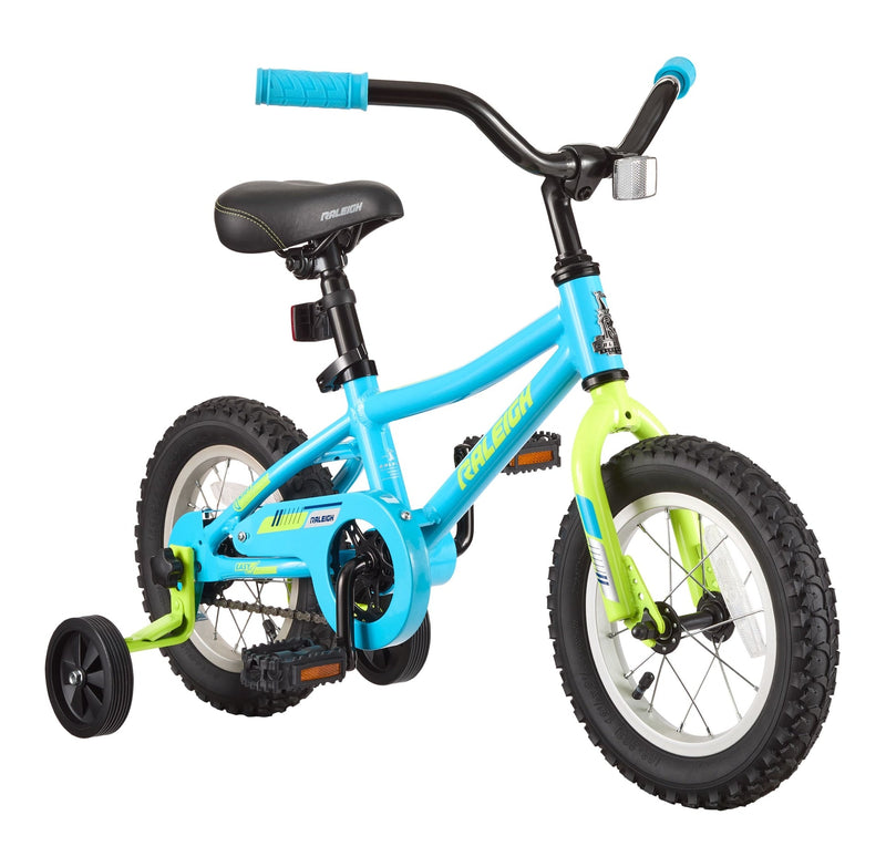 Raleigh Vibe Lightweight Kids' Bike with Training Wheels, 12-in, Blue Z2