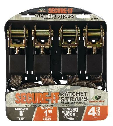 RPS Ratchet Tie-Down Straps, 1-in x 8-ft (2.54 cm x 2.4 m), 4-pk T0