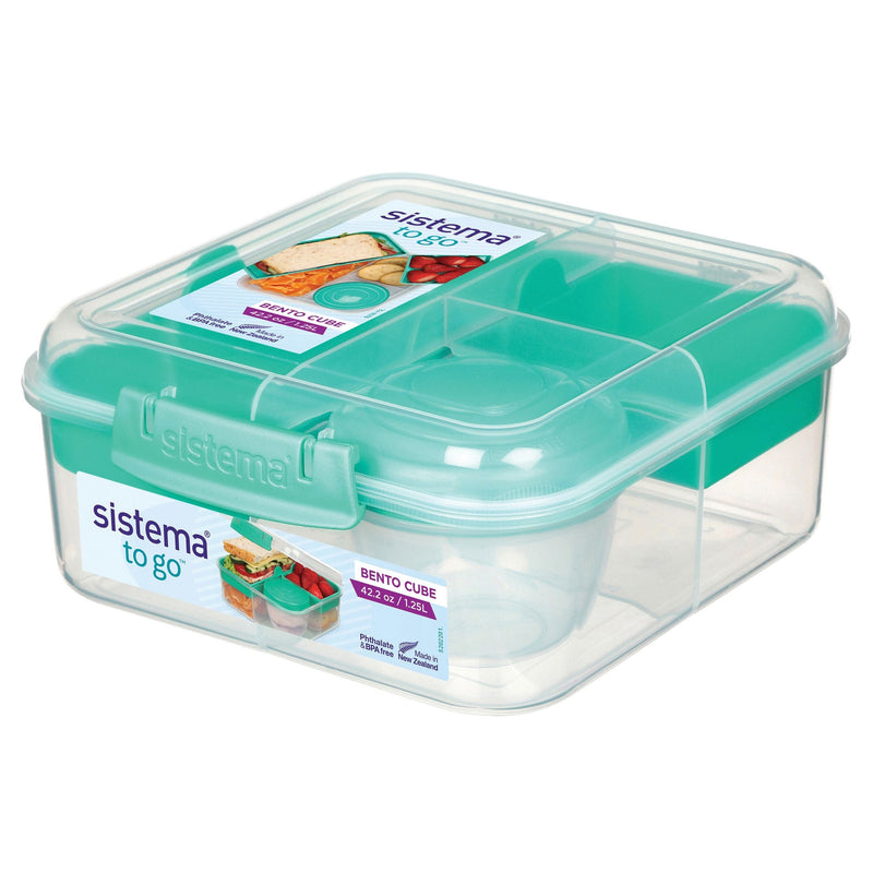 Sistema Bento Cube to Go Food Storage Container with Easy-Locking Clips, 1.25-L R4