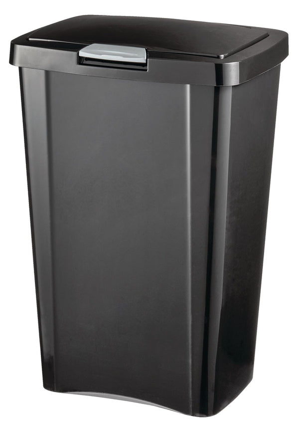 Sterilite Plastic Rectangular Springloaded Touch Top Garbage Can, Black, 49-L W8