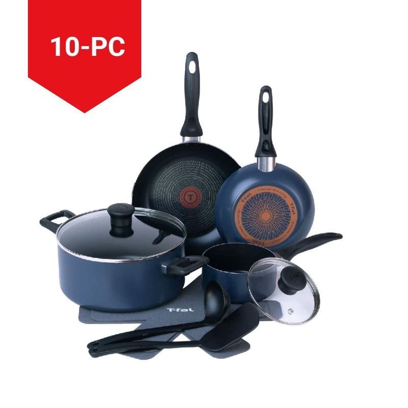 T-Fal Viva Aluminum Non-Stick Cookware Set, Blue, 10-pc H8